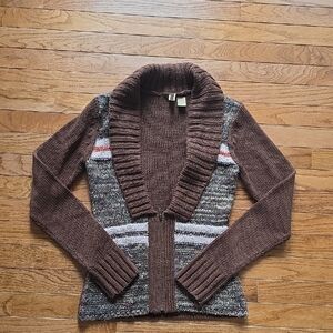BKE Brown and Multicolor Cardigan Sweater